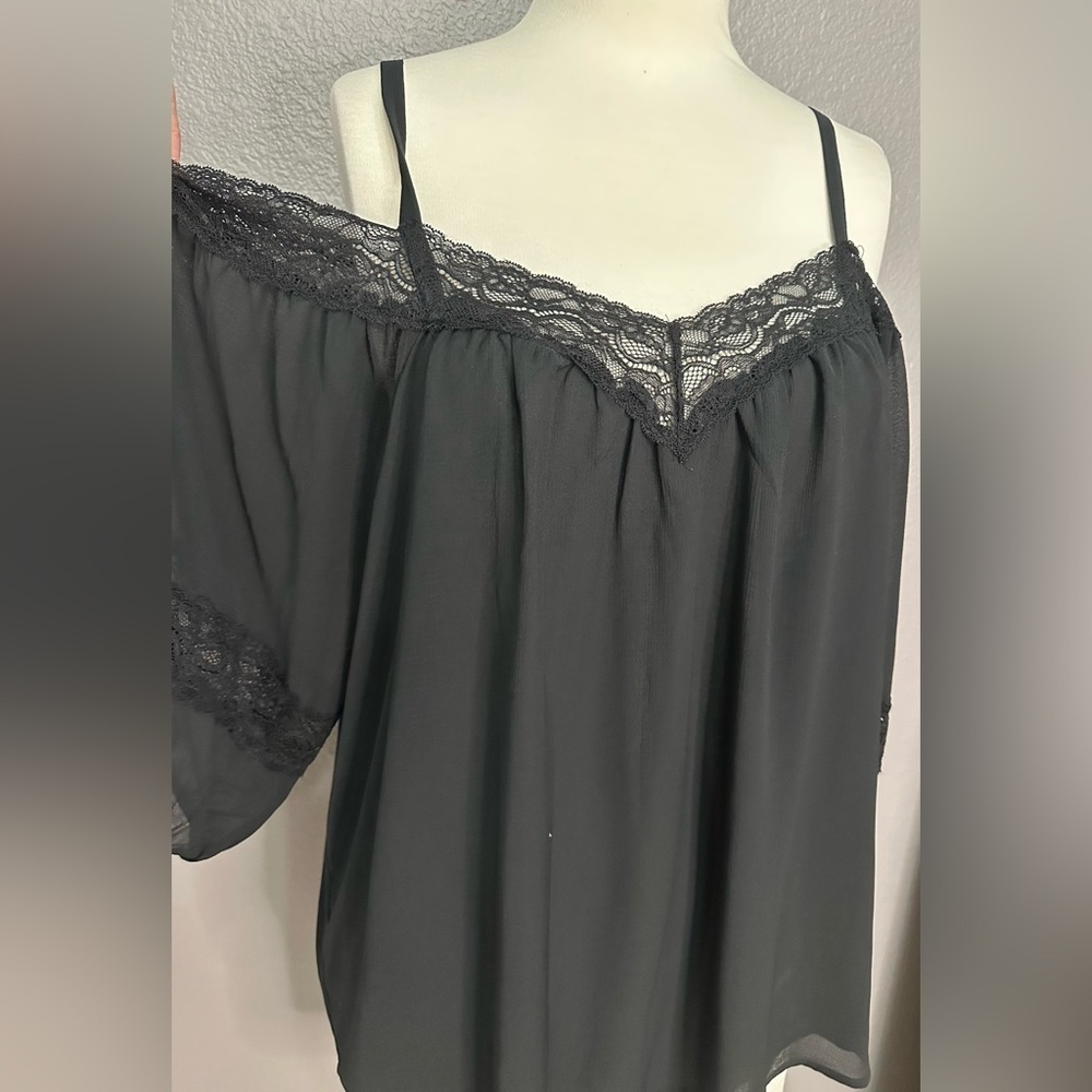 Torrid Elegant Women's Chiffon Black Off-Shoulder 3/4 Sleeve Lace Top Blouse, NW - Picture 7 of 13